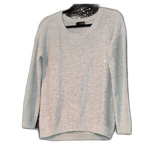 ANA A NEW APPROACH Womens Sequin Knit Sweater Light Blue Medium M Sparkle